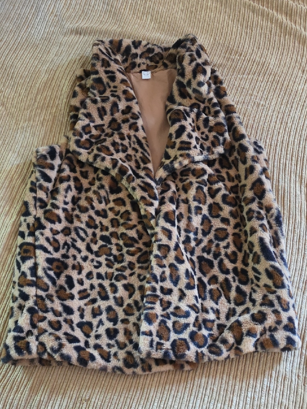 Faux Fur Leopard Print Coatigan - Taupe/Black